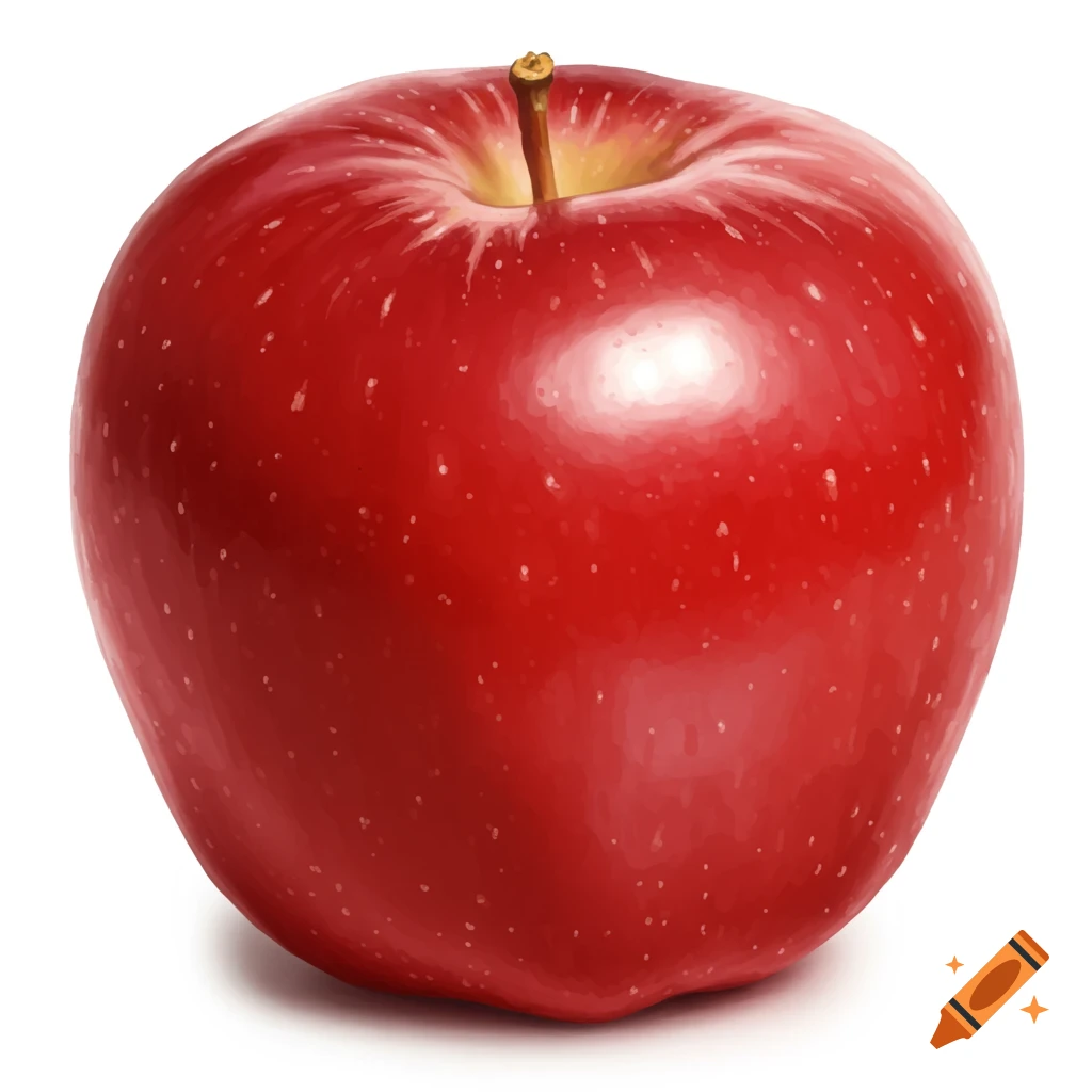 A single photorealistic red apple with a stem, set against a plain white background.