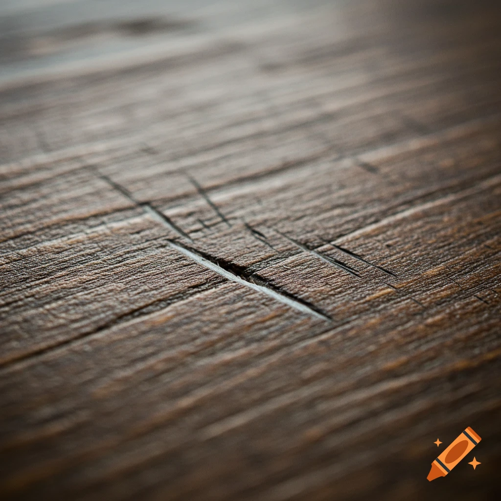 A close-up, shallow depth of field shot of dark brown wooden planks with distinct scratches across the surface.