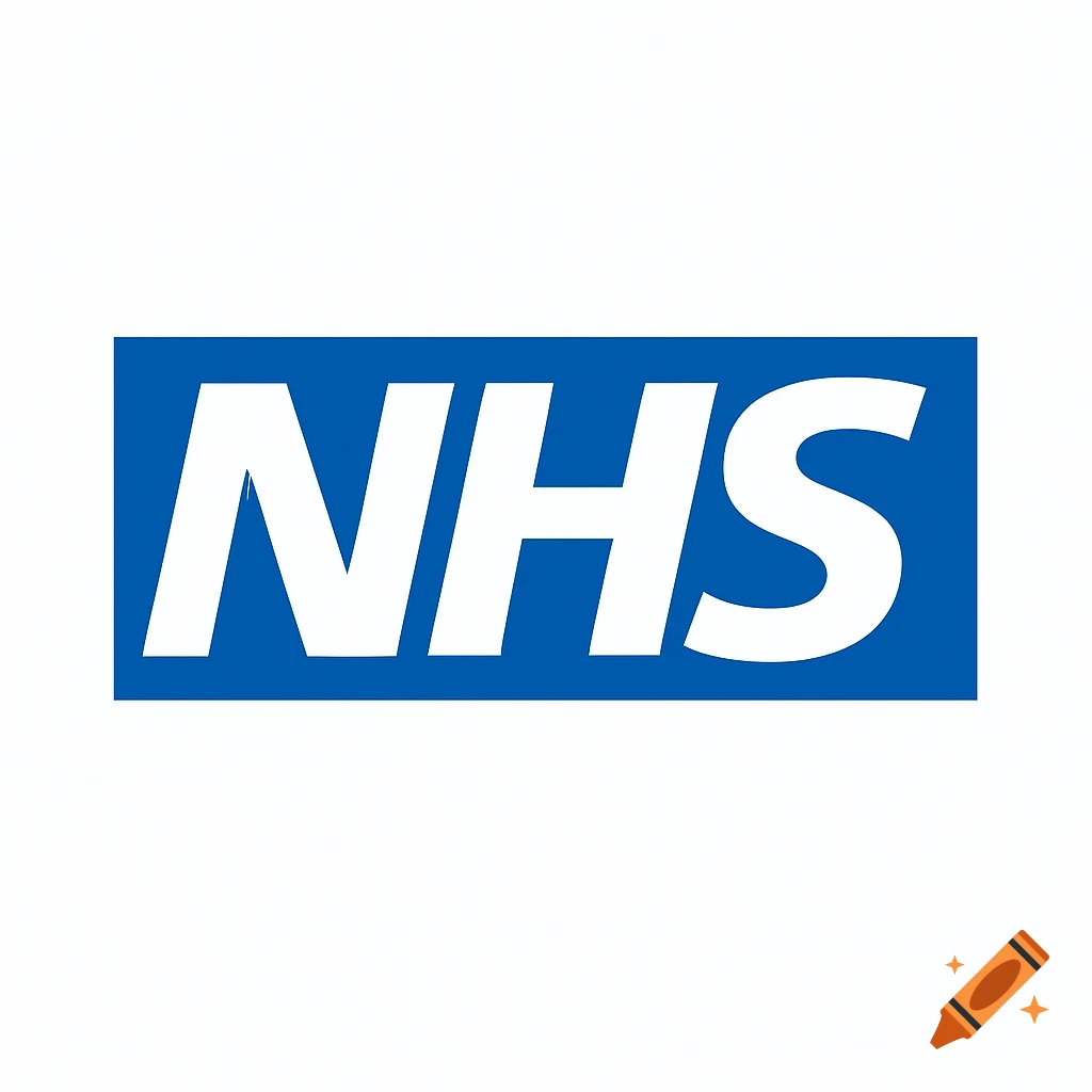 White NHS logo in a blue rectangle on a white background.