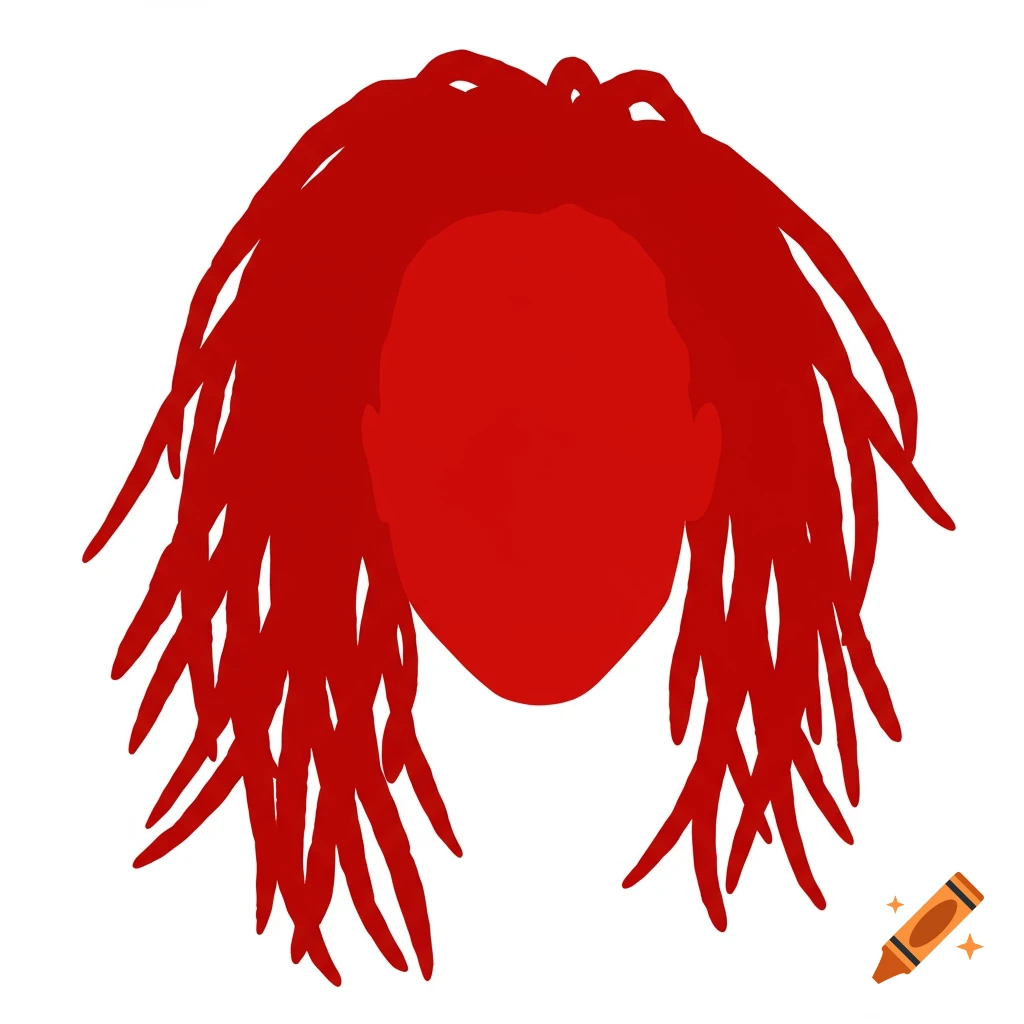 Red silhouette of a person's head with dreadlocks in an illustrative style.