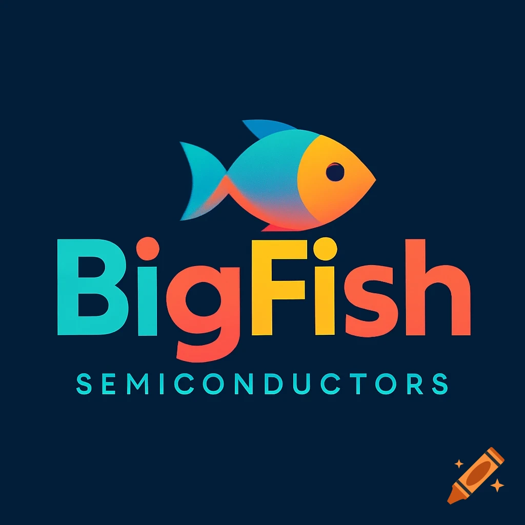 A modern logo for BigFish Semiconductors featuring an abstract, colorful fish above the company name.