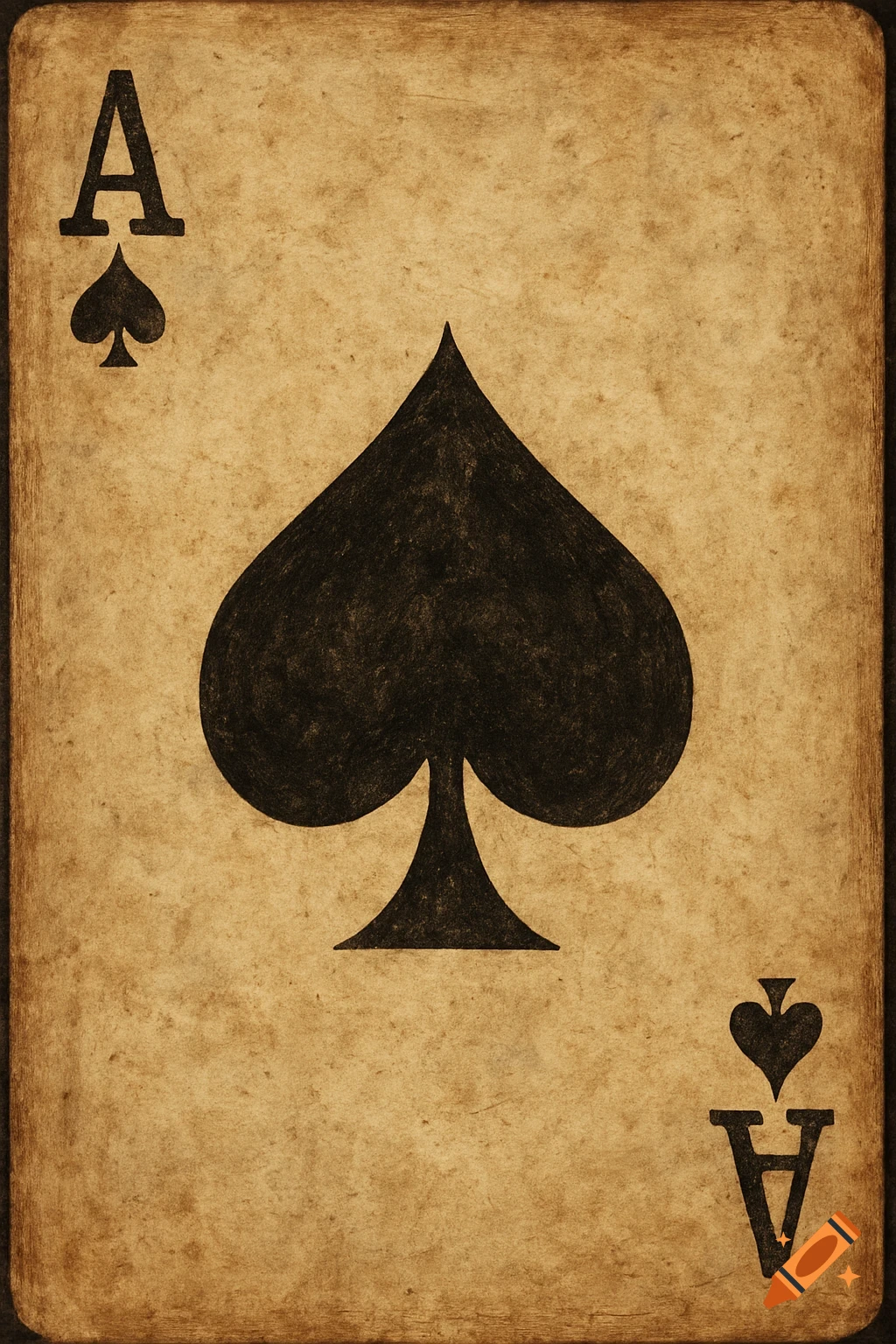A vintage-style ace of spades playing card with a textured, aged look.