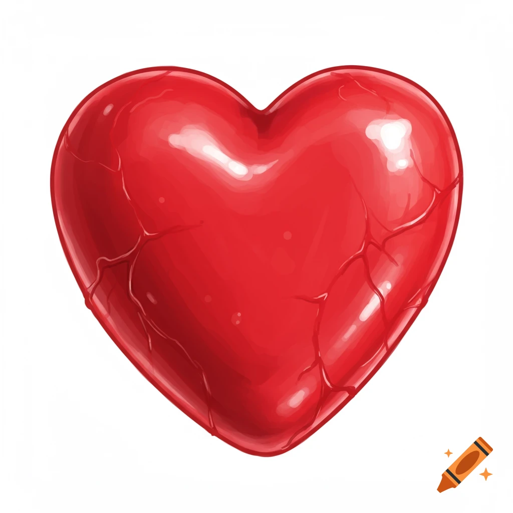 A glossy red heart with visible veins or cracks.