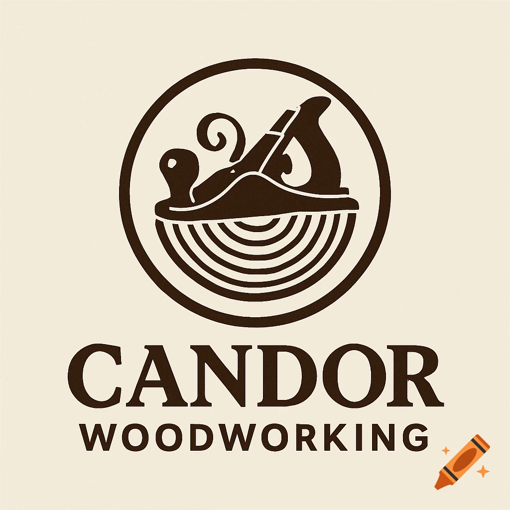 A clean graphic logo for Candor Woodworking, featuring a hand plane in a circle above the company name.