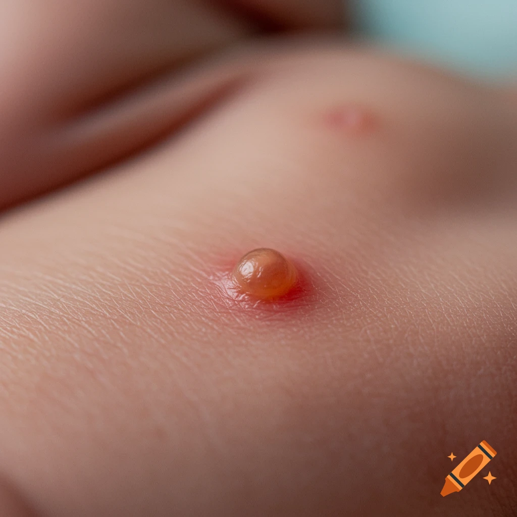 Close-up photo of a granuloma or blister on light-toned skin.