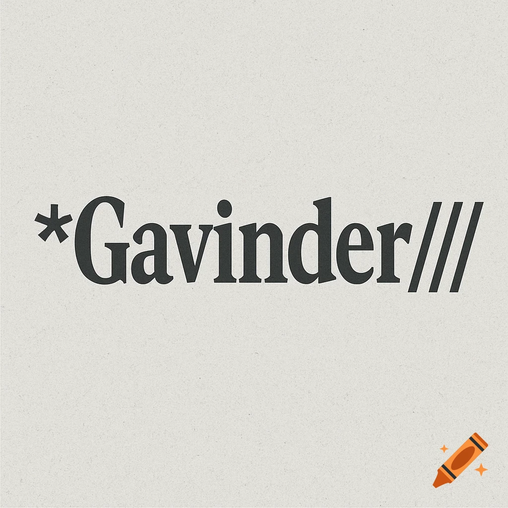 Dark grey text *Gavinder/// on a light grey, grainy background.