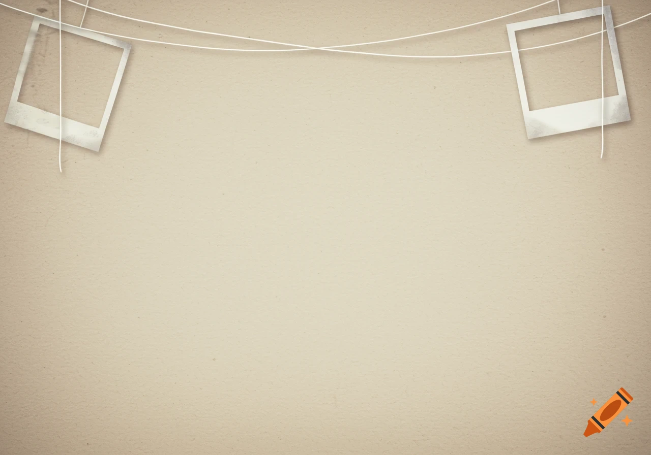 Two empty polaroid frames hang on strings against a textured beige background, designed as a neutral template.