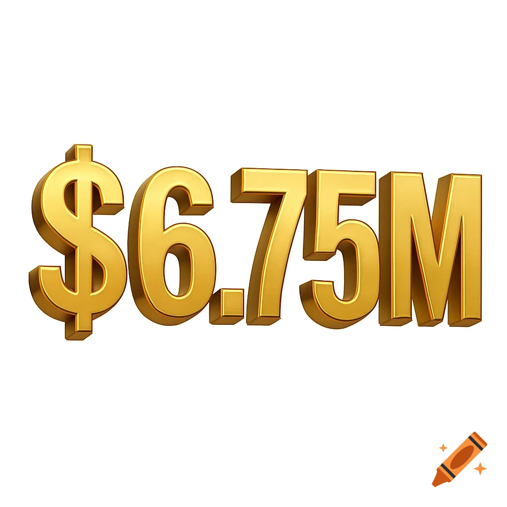 A 3D golden dollar sign and the numbers "6.75M" on a white background.