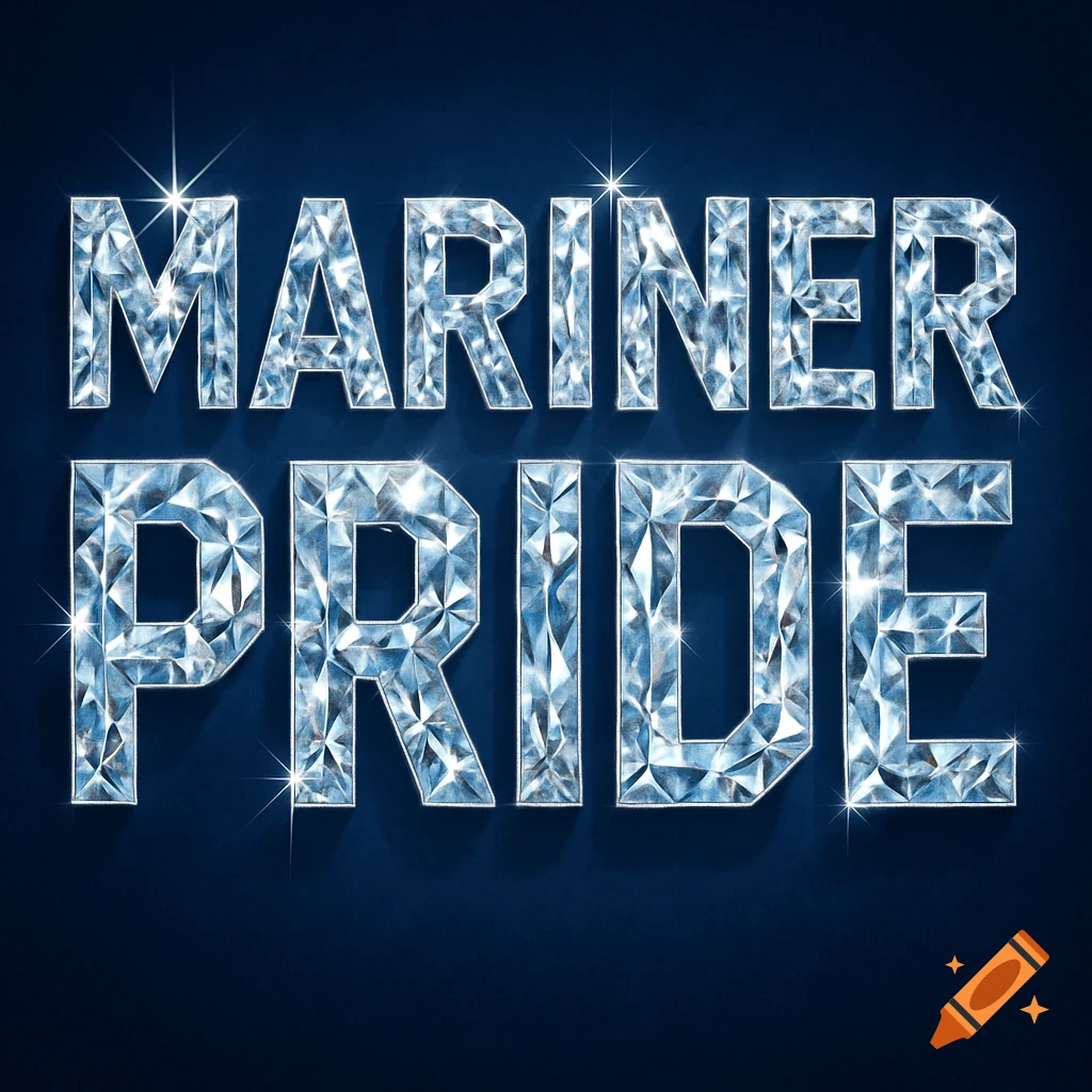 The words "Mariner Pride" rendered in sparkling diamonds on a dark blue background.