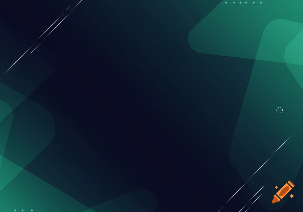 Abstract geometric background with translucent green shapes and white lines on a dark navy and teal gradient.