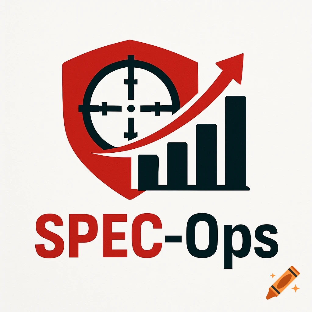 A logo for SPEC-Ops, featuring a red shield with a target symbol, black bar graph, and upward red arrow, with 'SPEC-Ops' text.