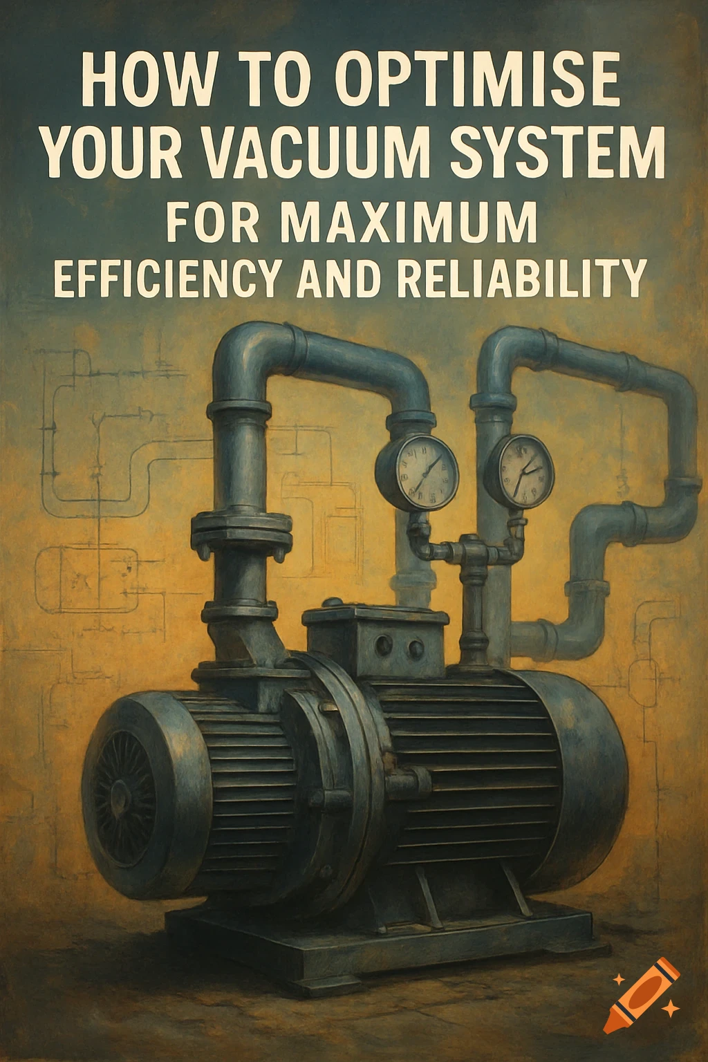 A vintage-style poster depicting a vacuum pump system with pipes and gauges, titled 'How To Optimise Your Vacuum System'.