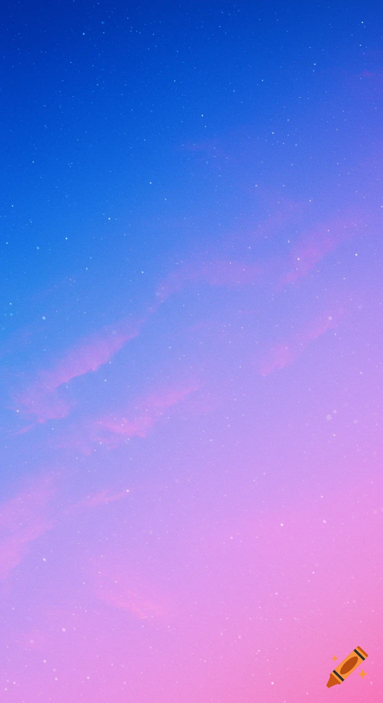 A vibrant blue and pink gradient sky with scattered white stars and faint cloud formations.