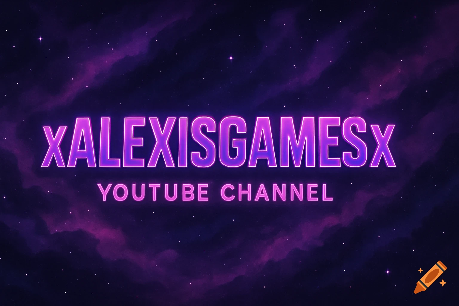 Neon purple text "xALEXISGAMESx YOUTUBE CHANNEL" glows against a dark purple and black starry cosmic background.