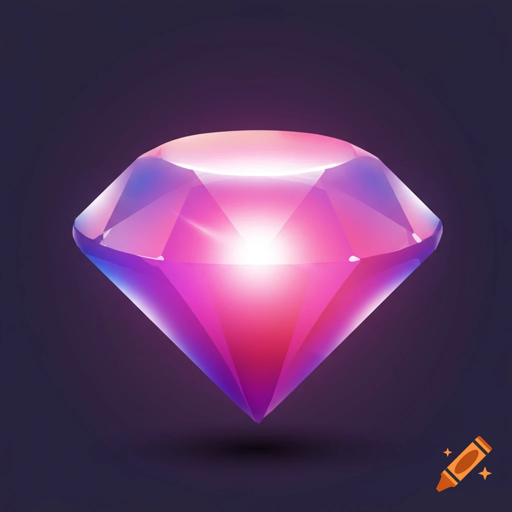 Vibrant pink and purple glowing diamond illustration against a dark background.