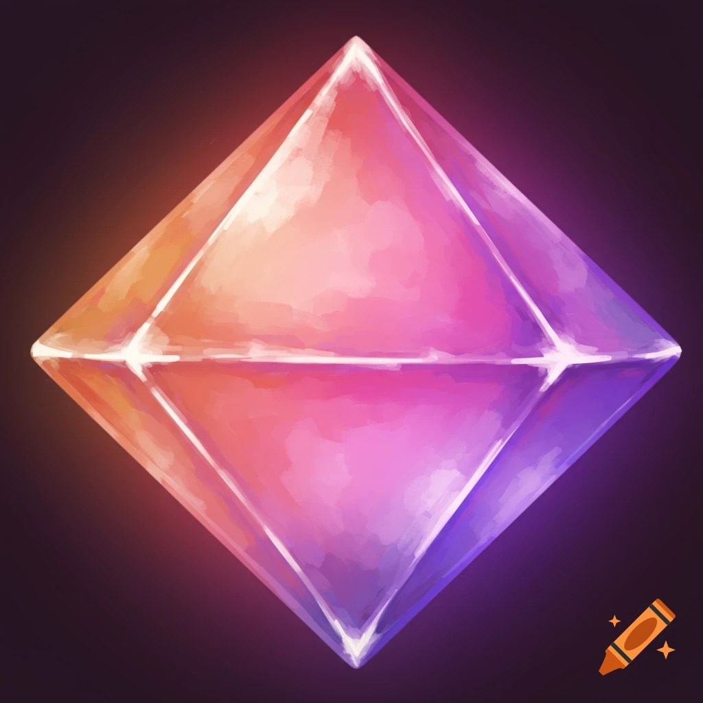 A glowing, pink and orange diamond shape with visible brushstrokes against a dark background.