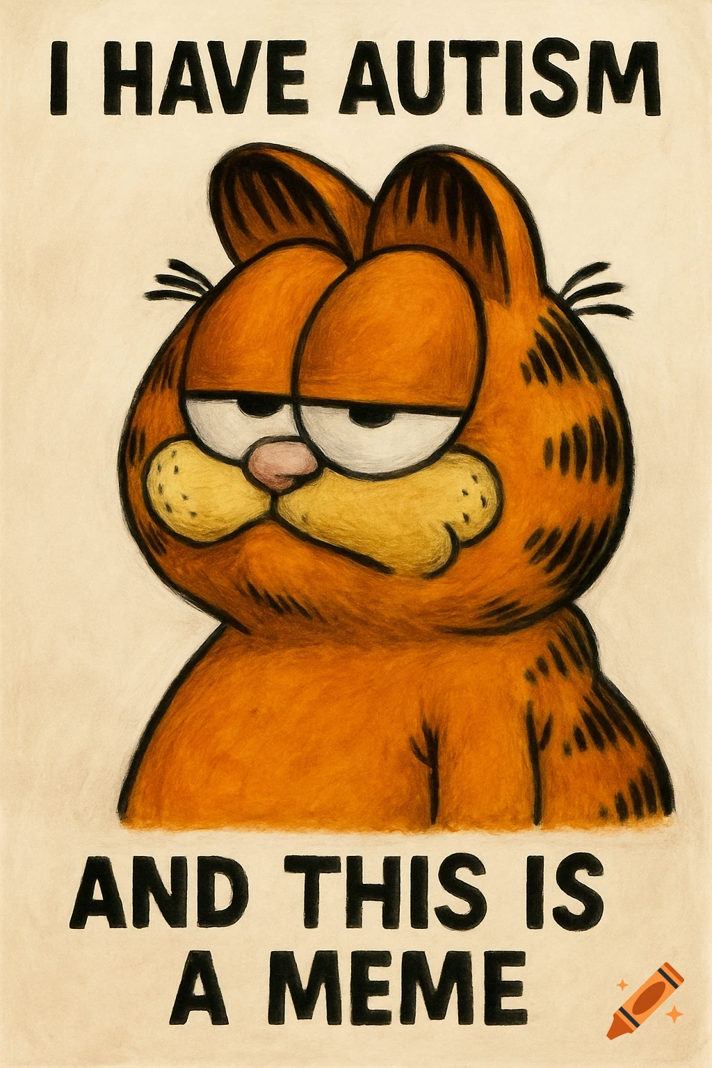 A cartoon of Garfield the cat looking annoyed, with text above reading 'I HAVE AUTISM' and below reading 'AND THIS IS A MEME'.
