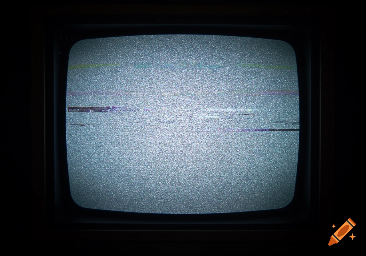 Close-up of an old television screen displaying static and distortion.