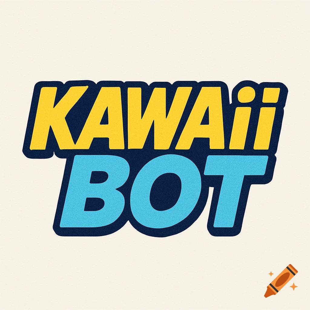 A yellow and blue logo with the words 'KAWAii BOT' in a cartoonish, bold font.