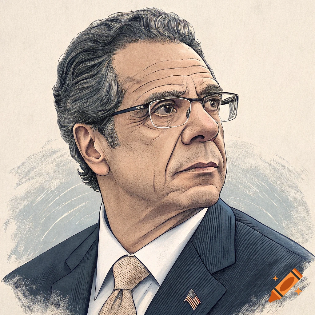 Illustrative portrait of a man with gray hair and glasses, wearing a dark suit and a light-colored tie, looking to the right.