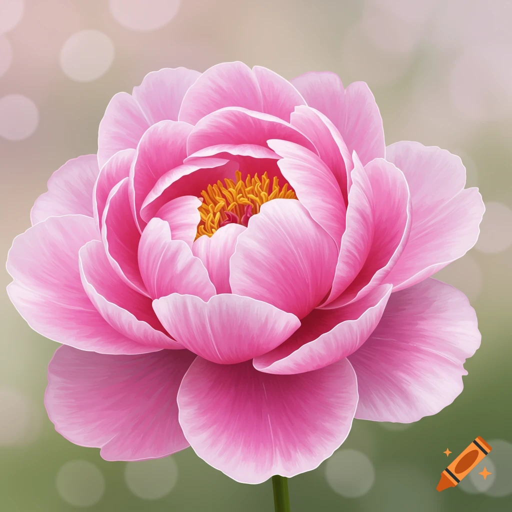 A vibrant pink peony flower with yellow stamens on a soft, blurred background.