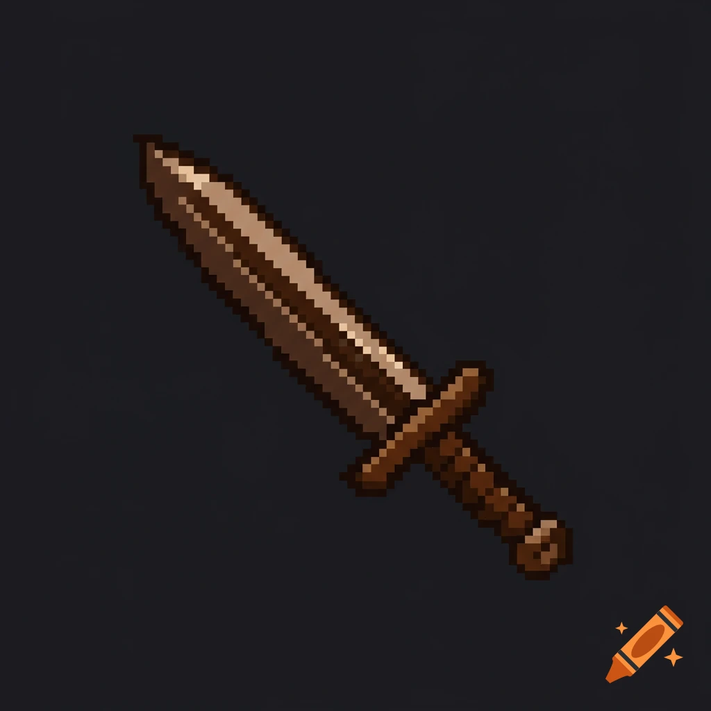 A brown pixel art sword on a dark background.