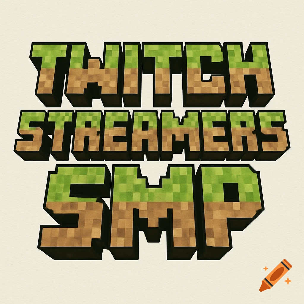 A 3D blocky text logo in the style of Minecraft reads 'TWITCH STREAMERS SMP' with green grass and brown dirt textures.
