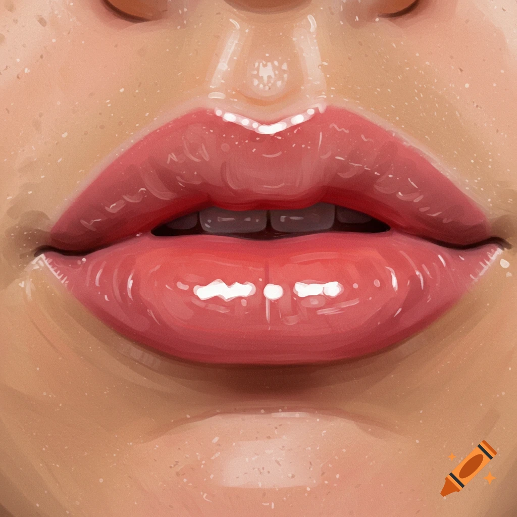 Close-up digital painting of glossy pink lips with visible skin texture.