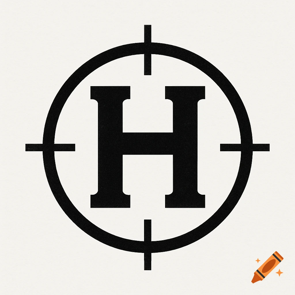 Black letter H in a target scope logo on a white background.