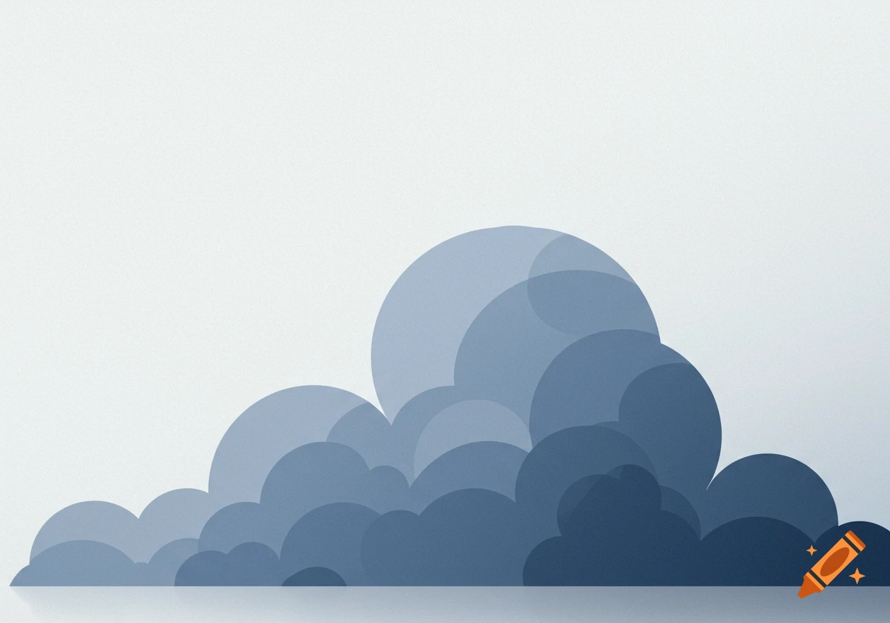 Abstract illustration of overlapping blue-grey clouds with a reflection on a light background.