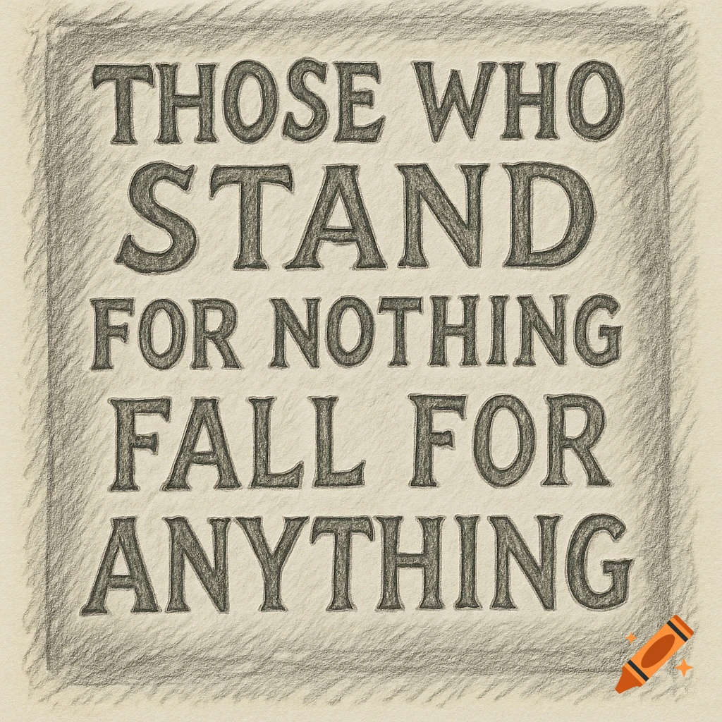 Pencil drawing of the quote 'Those who stand for nothing fall for anything' on a textured background.