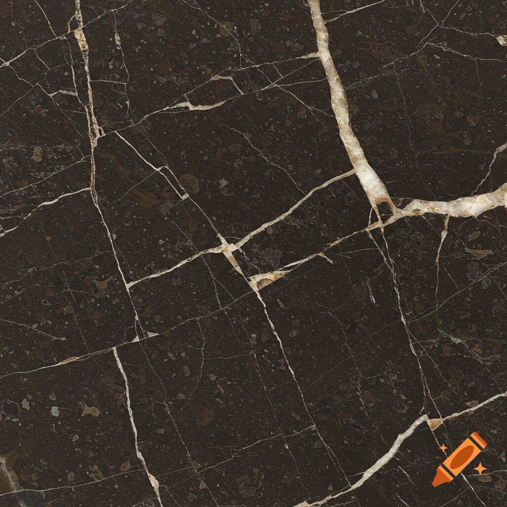 Dark brown-black marble texture with prominent white and light brown veins.