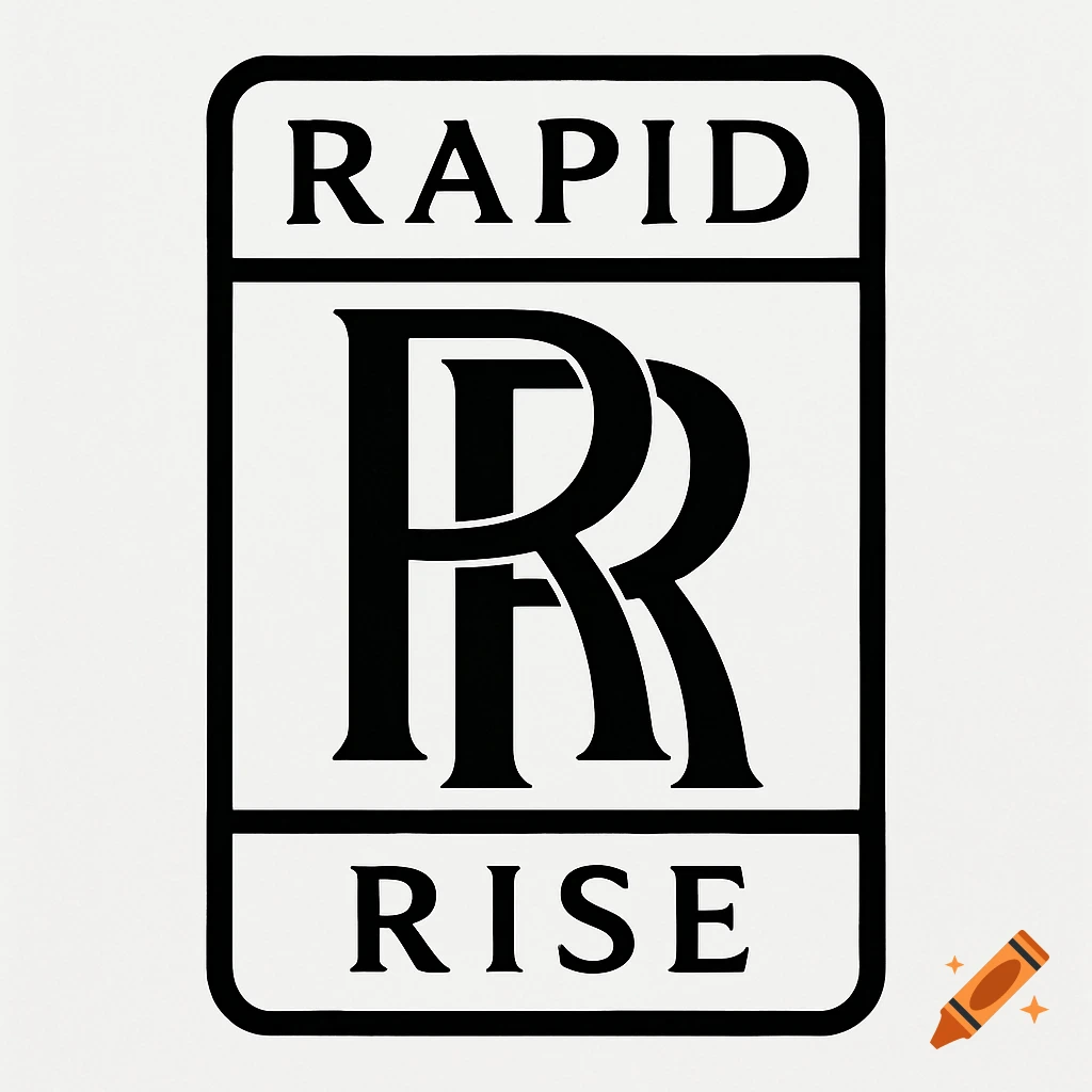 A black and white logo with a rounded rectangular frame. The word "RAPID" is at the top, followed by two stylized, overlapping capital 'R' letters in the center, and the word "RISE" at the bottom.