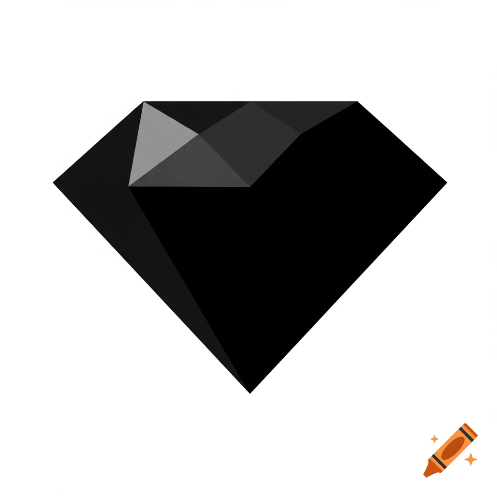 A stylized black diamond icon with faceted surfaces, against a plain white background.