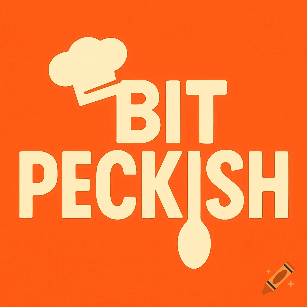 Orange logo with white text 'BIT PECKISH' featuring a chef's hat and a spoon.