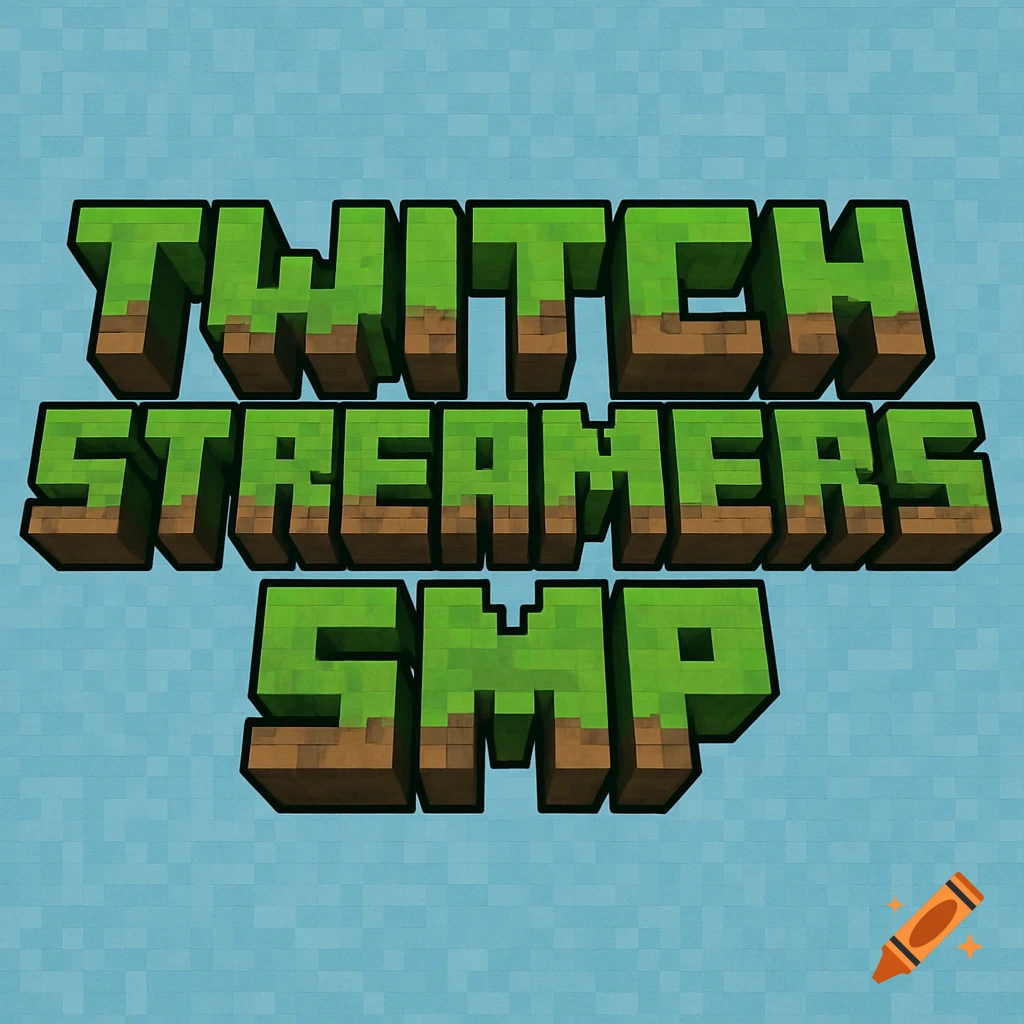 Text 'Twitch Streamers SMP' rendered in green and brown Minecraft block style on a light blue pixelated background.