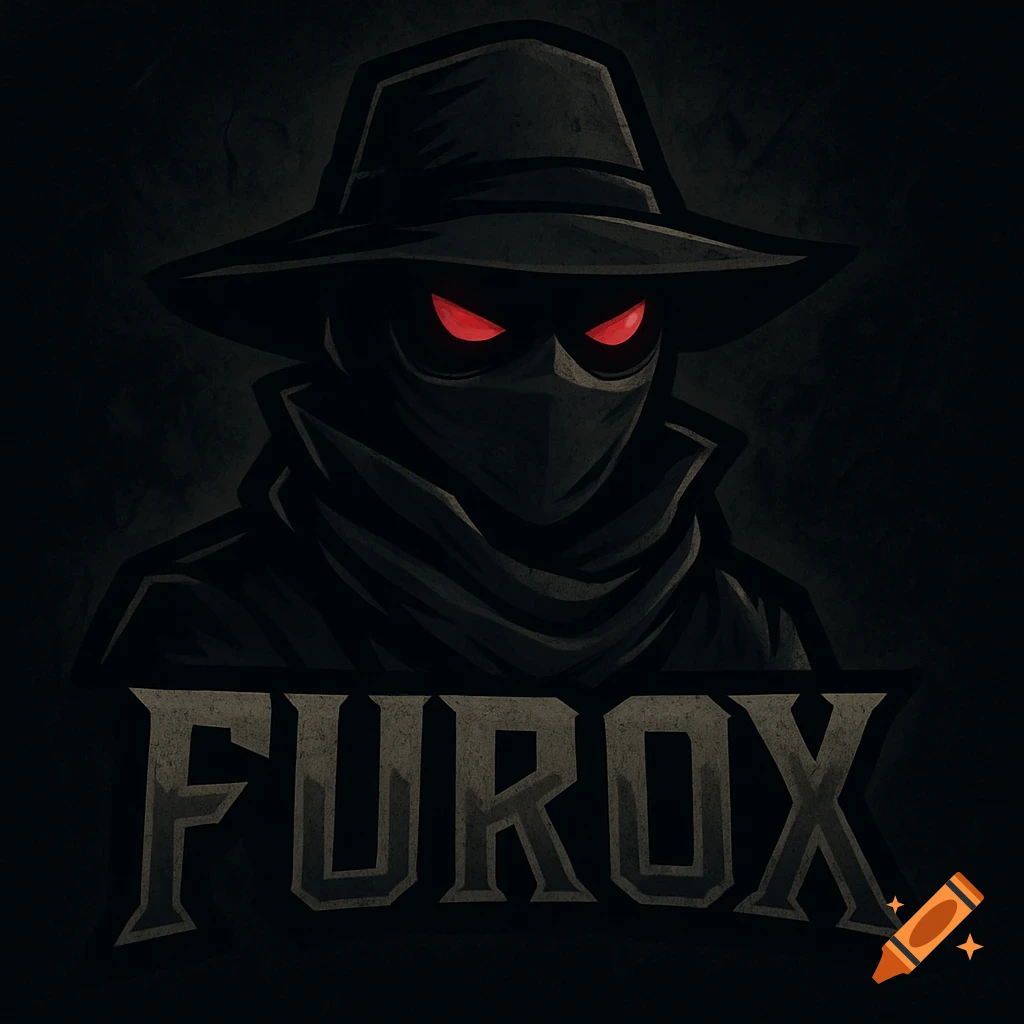 A dark-themed cartoon avatar of a mysterious figure in a fedora and scarf with glowing red eyes, with the name 'FUROX' below.