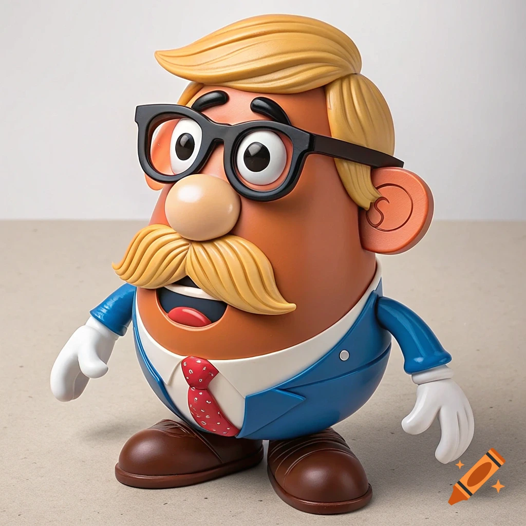 A Mr. Potato Head figure styled like Trey Gowdy, wearing a blue suit, red tie, glasses, and a blonde mustache.