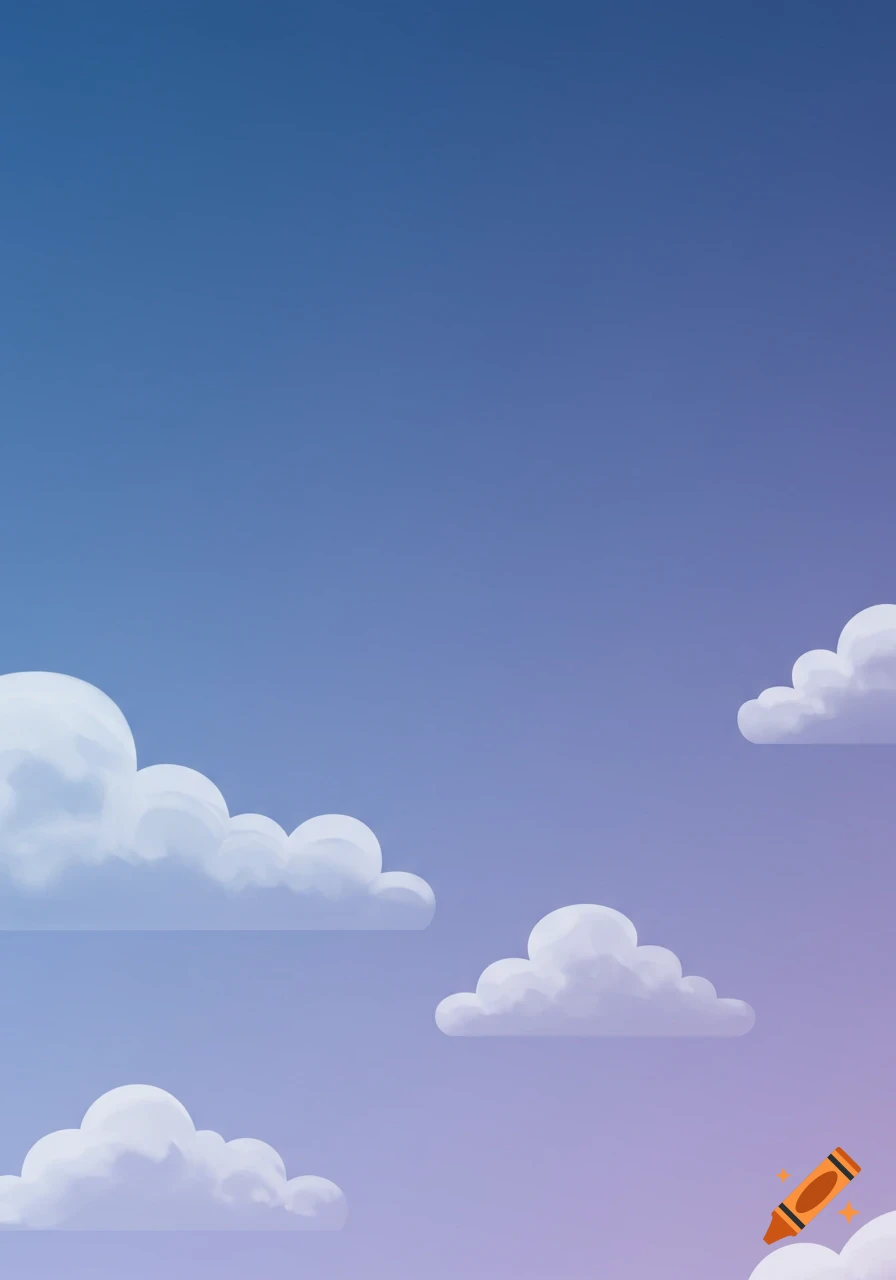 Blue and purple gradient sky with simple white cartoon clouds.
