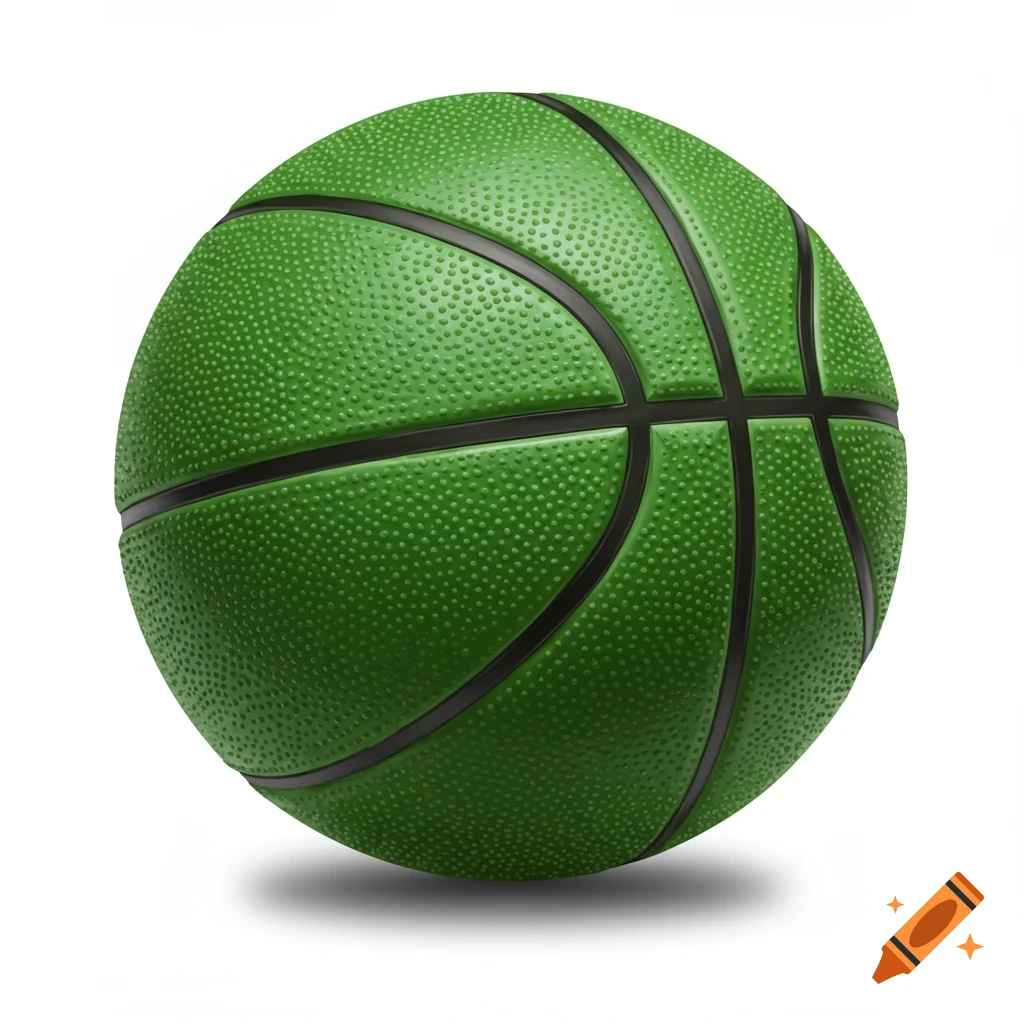 A bright green basketball with black lines is centered on a white background, casting a soft shadow.