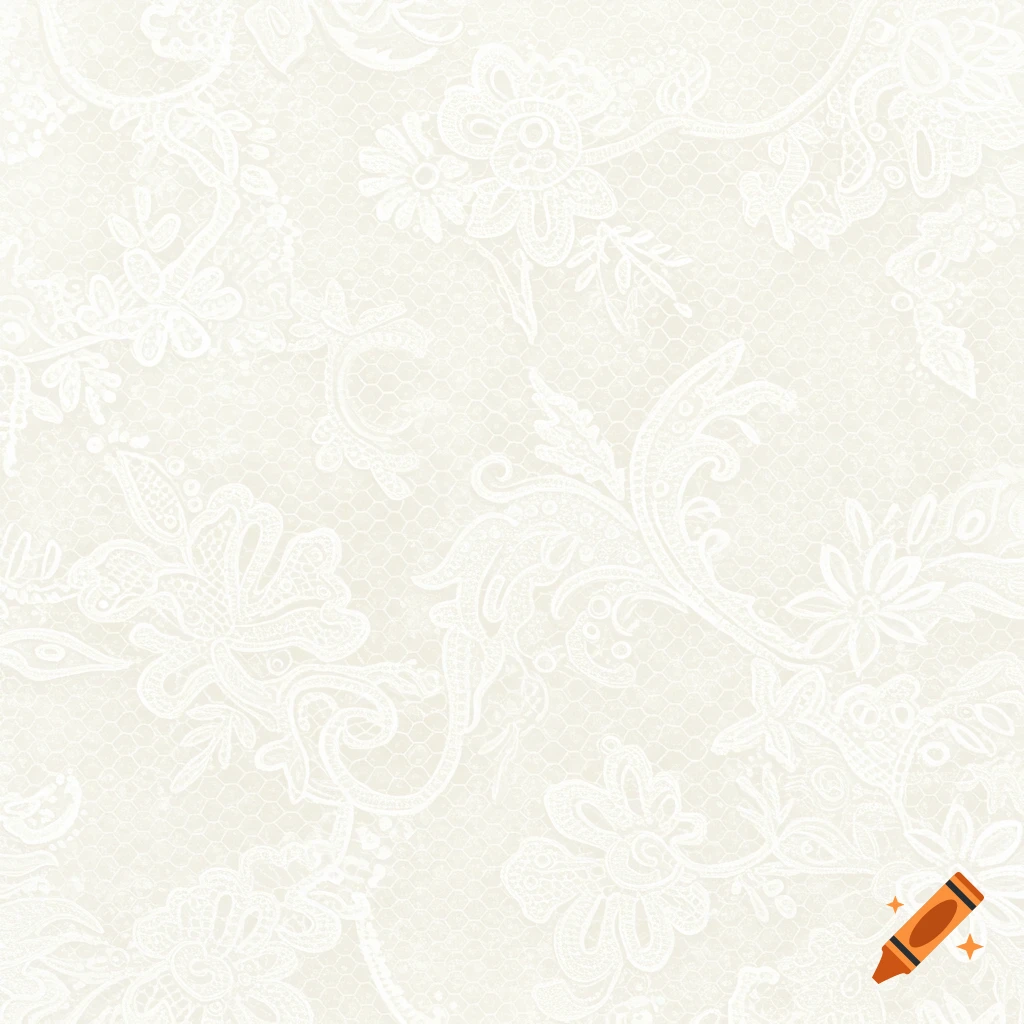 A seamless pattern of intricate white lace with floral and swirling motifs on a soft cream background.