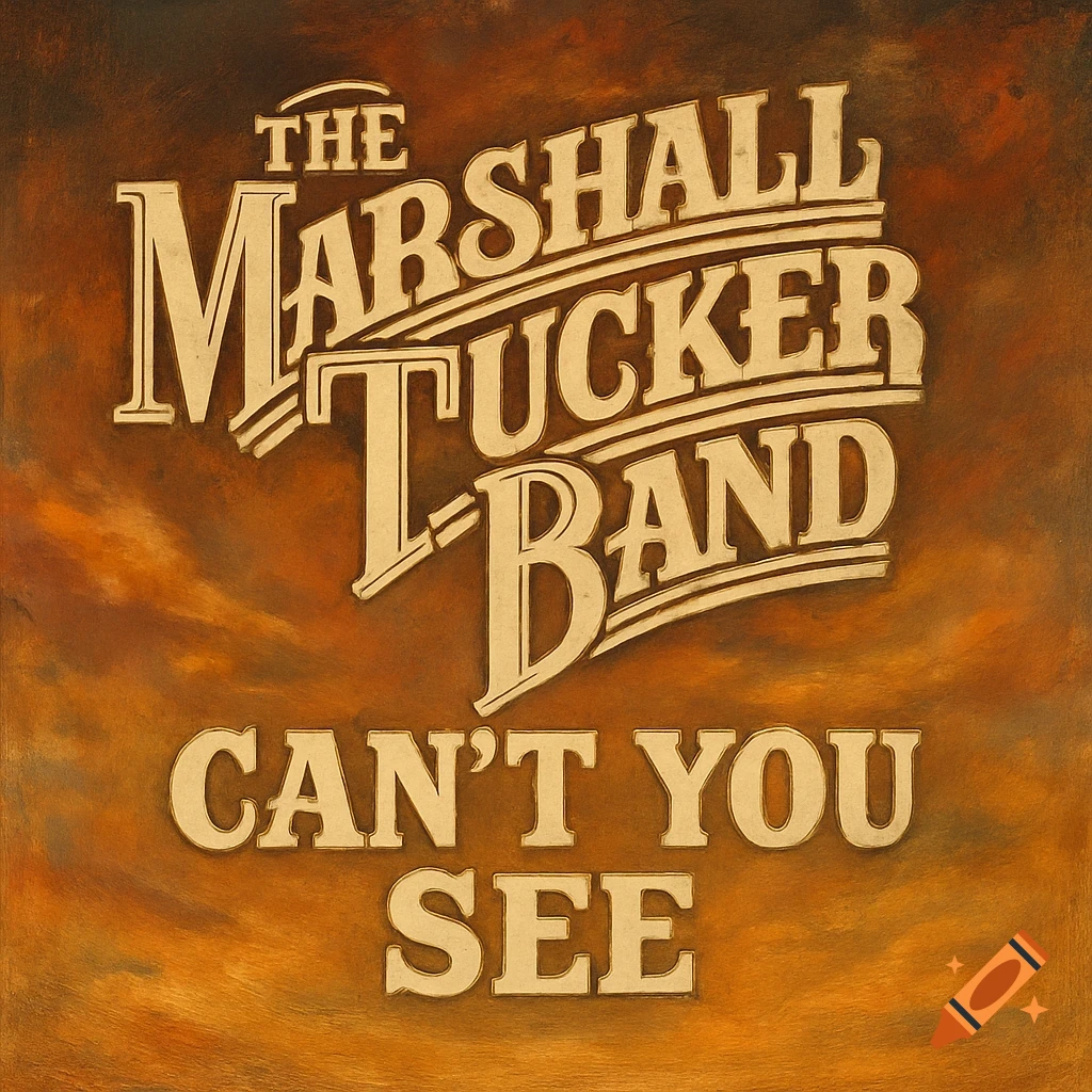 A vintage-style album cover or logo for 'The Marshall Tucker Band' and 'Can't You See' on an earthy brown background.