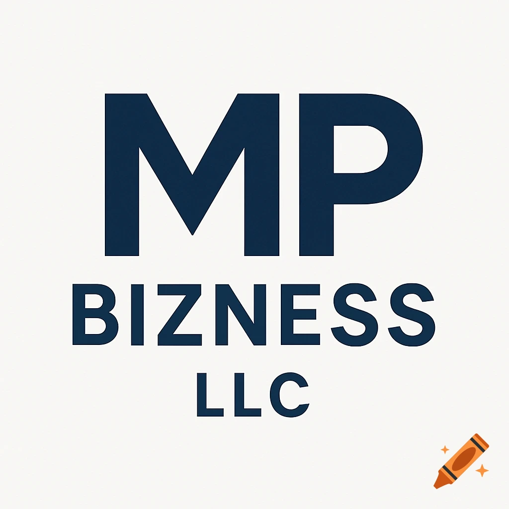 Dark blue text 'MP BIZNESS LLC' on a white background, forming a simple business logo.