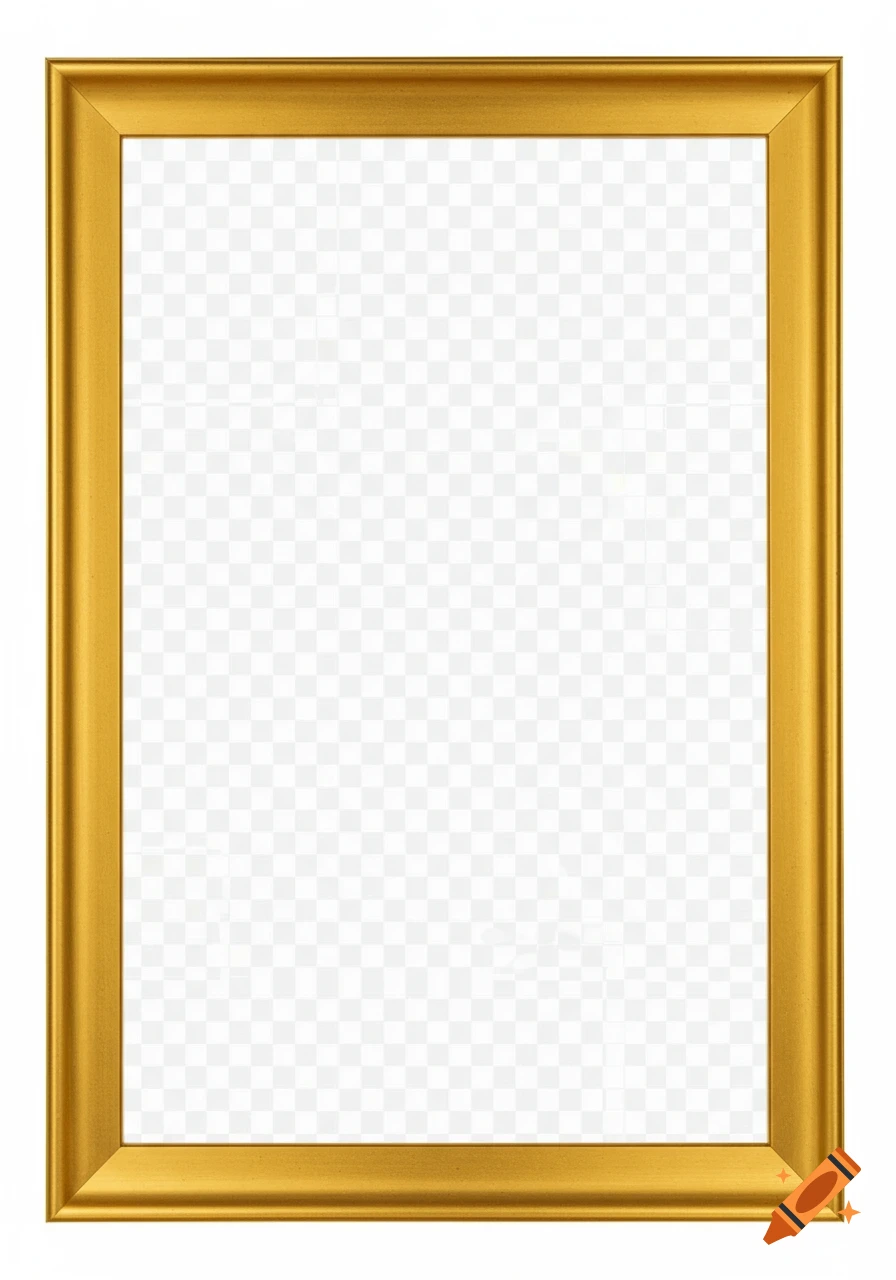 A simple, rectangular golden frame with a transparent background.