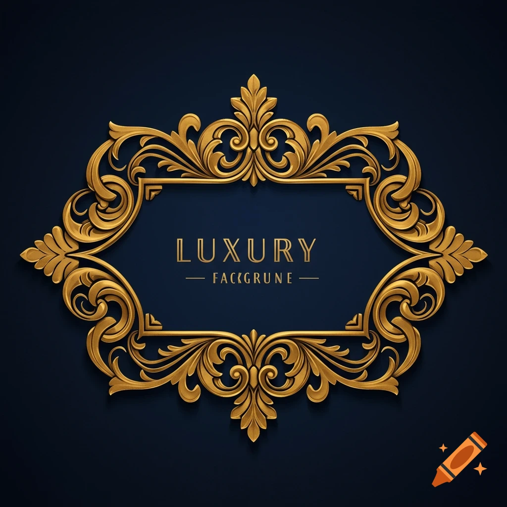 An ornate golden frame with intricate scrollwork on a dark blue background, featuring the word "LUXURY" inside.