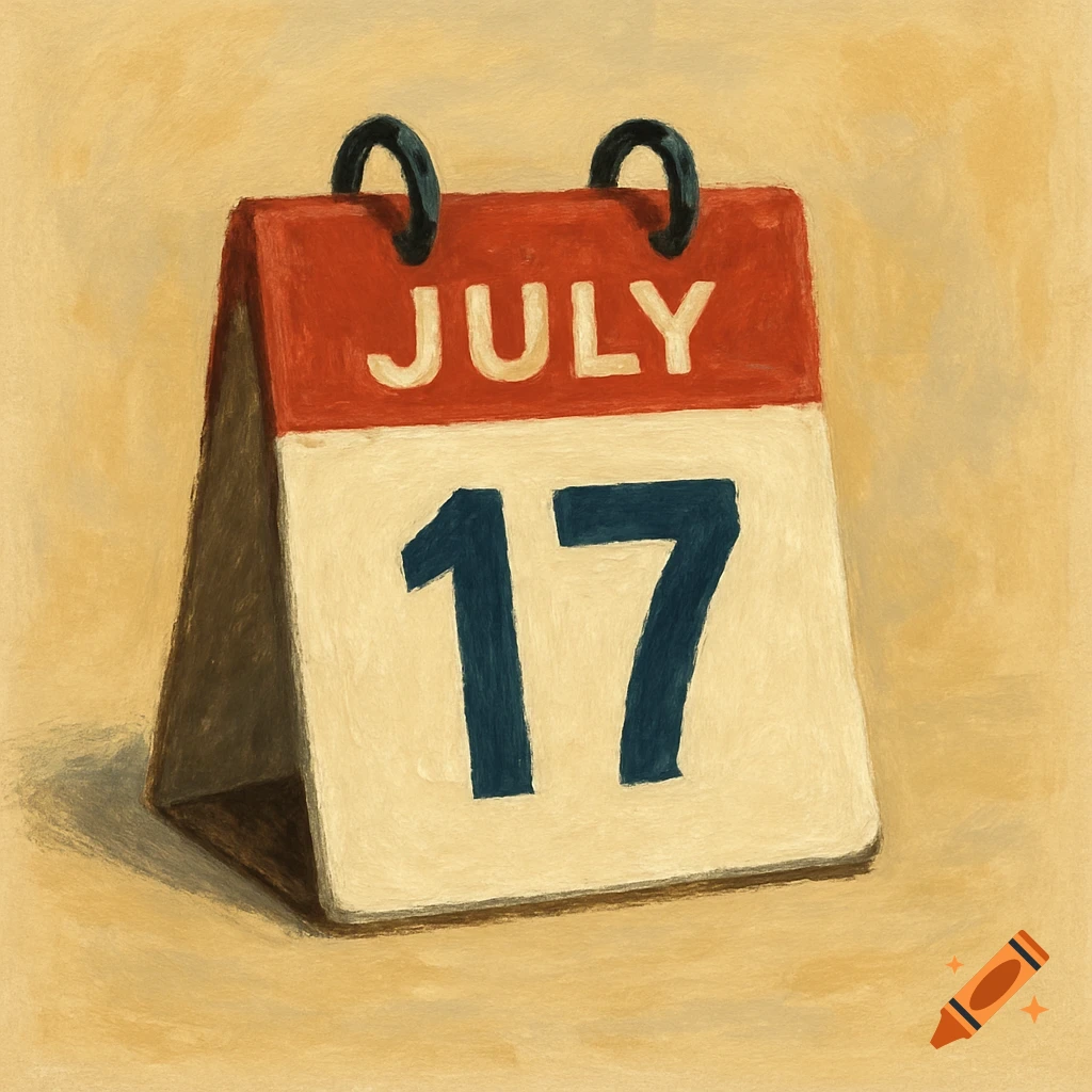 An illustration of a red and cream desk calendar displaying the date July 17.