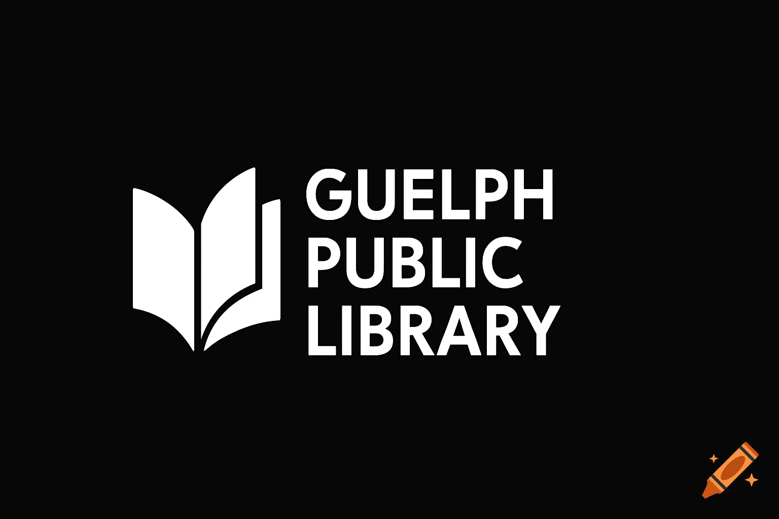 A white logo of an open book next to the words GUELPH PUBLIC LIBRARY on a black background.