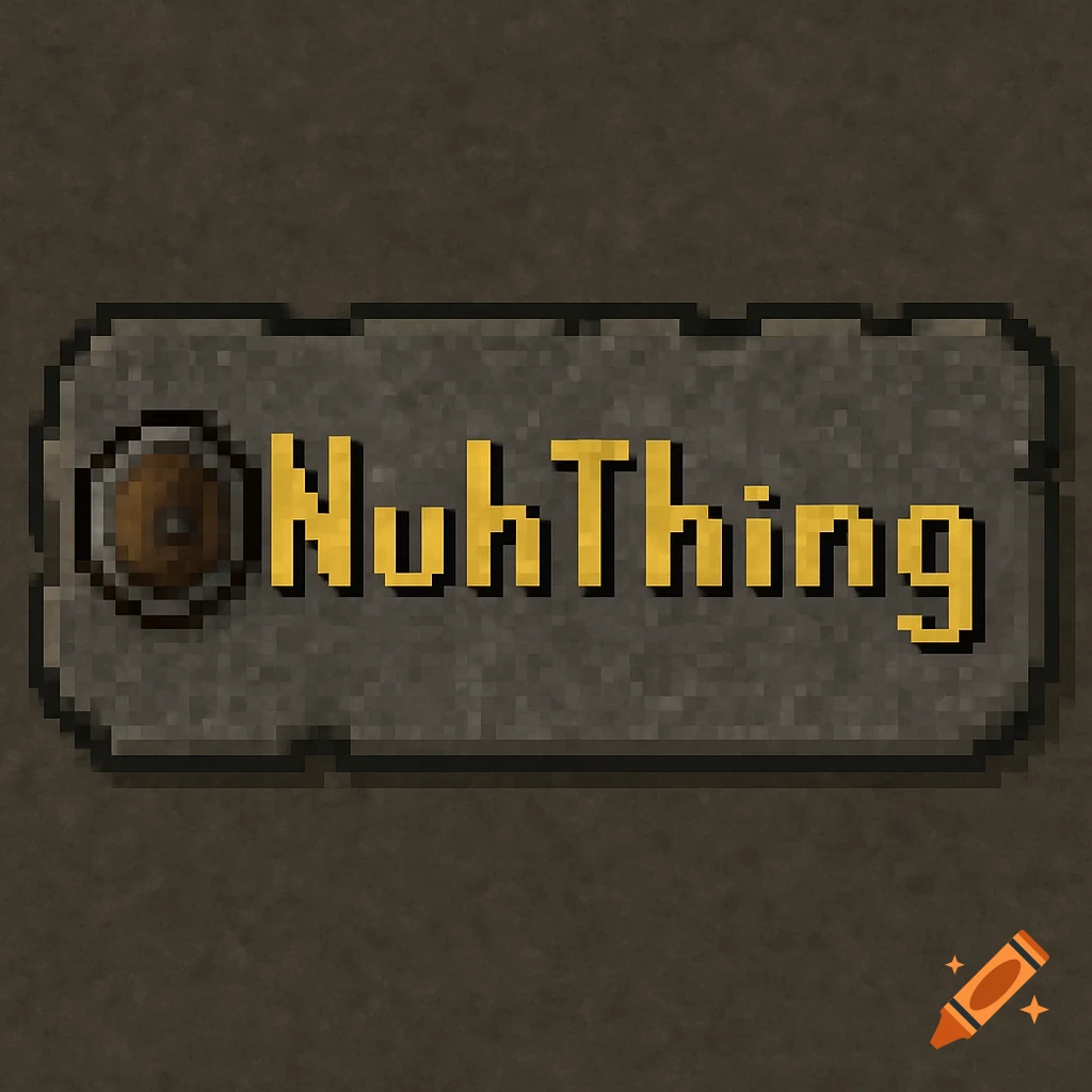 Pixel art graphic of an Old School Runescape-style text box with the name 'NuhThing' in yellow letters and a small brown icon.