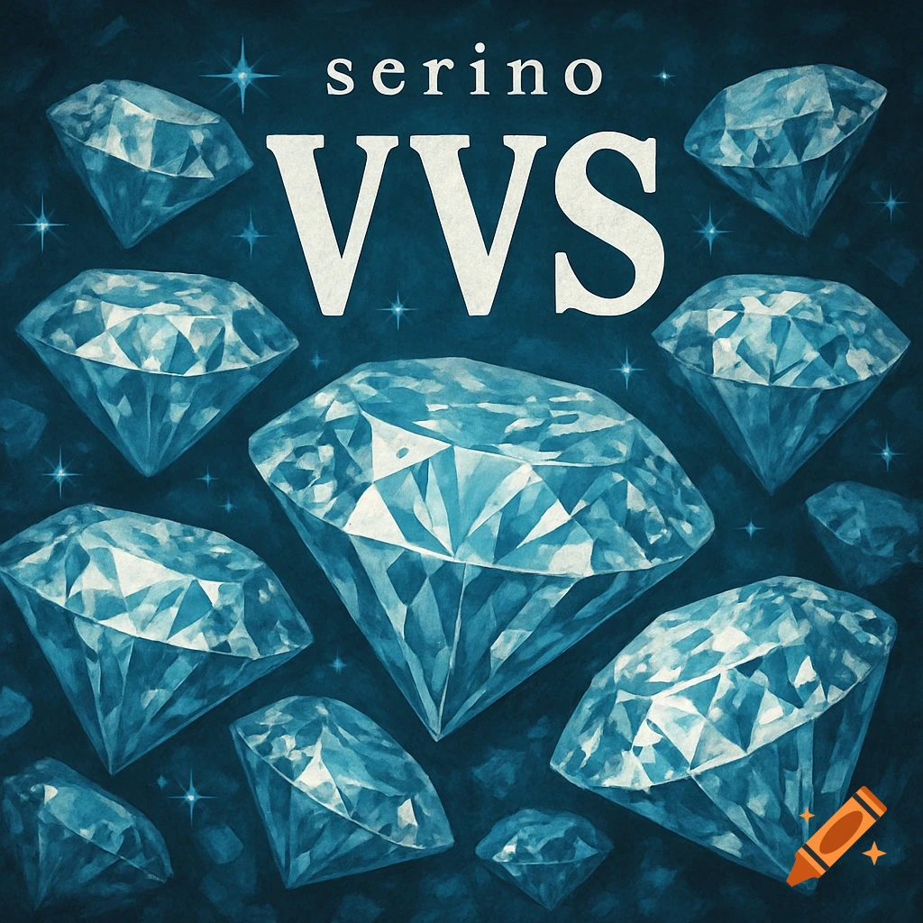 A stylized image of multiple faceted blue diamonds with the text 'serino' and 'VVS' centered, resembling album art.