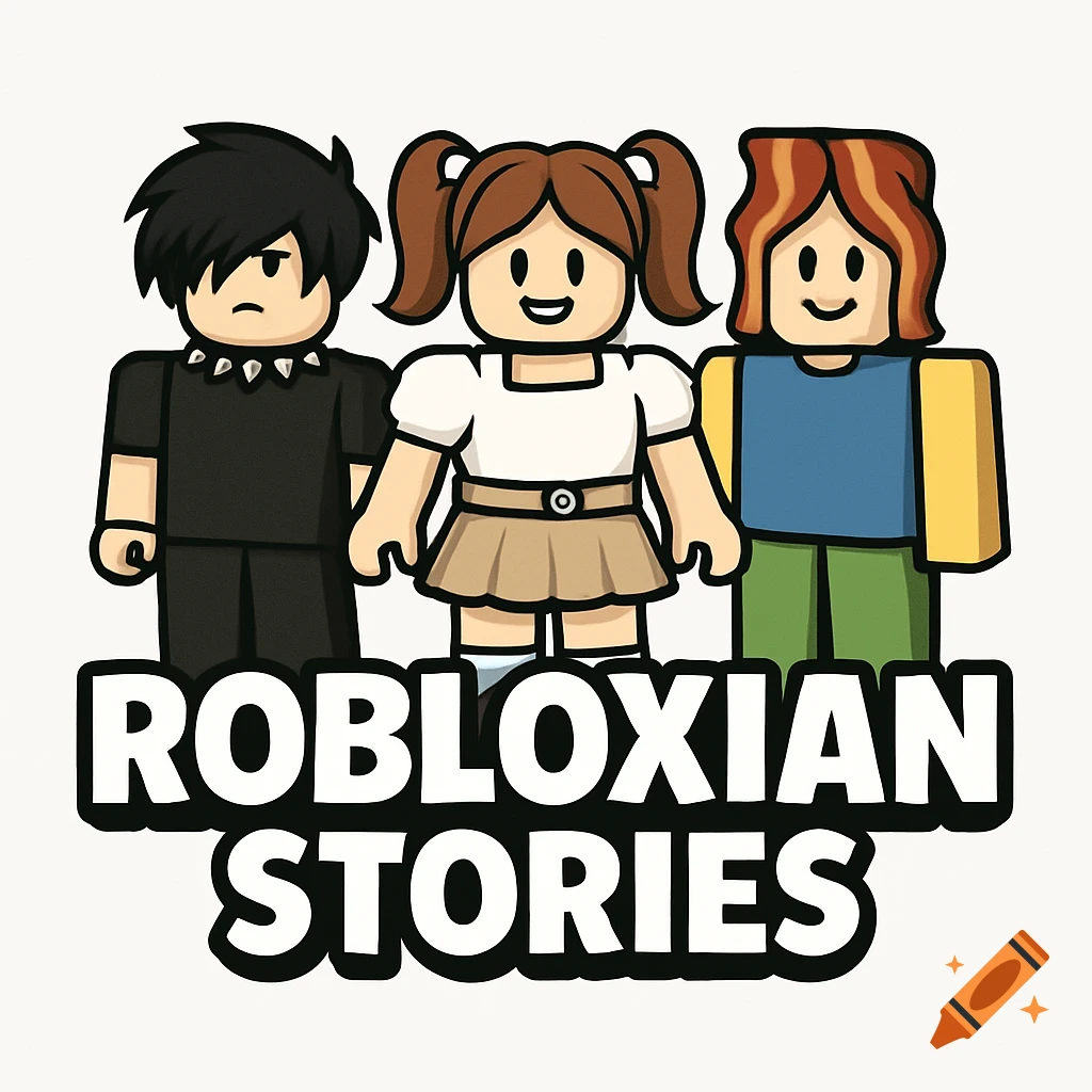 A logo featuring three Roblox avatars: an emo character, a preppy girl, and a bacon hair character, with 'ROBLOXIAN STORIES' text below them.